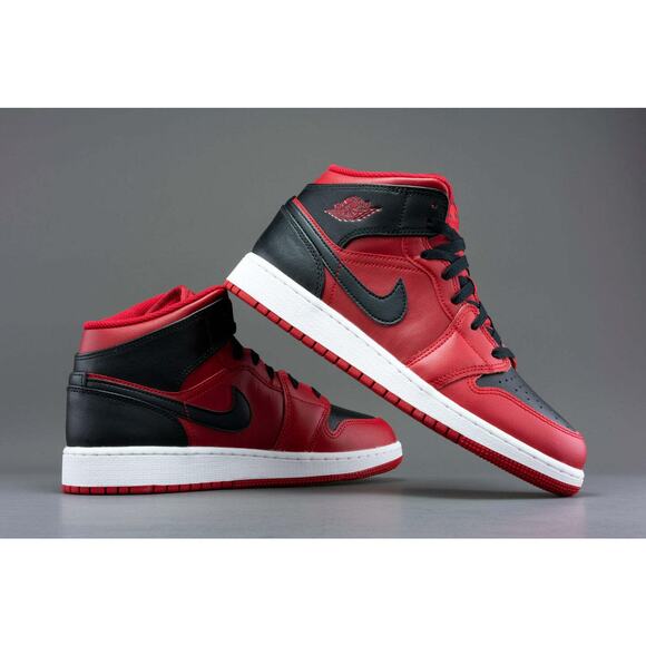 Air Jordan 1 Mid GS Shoes Reverse Bred Black Red Sneakers 554725 660 - SIZE 5Y main image 7